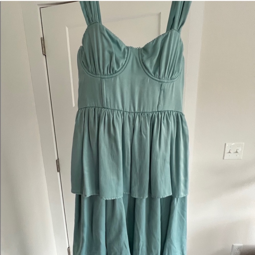We wore what Danielle Bernstein blue green tiered corset dress size medium